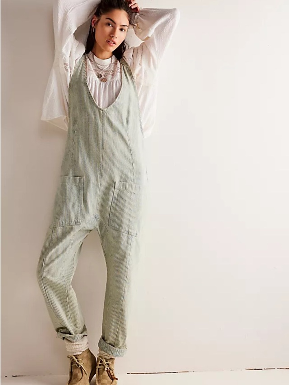 Free People High Roller Railroad Stripe Overalls / Jumpsuit